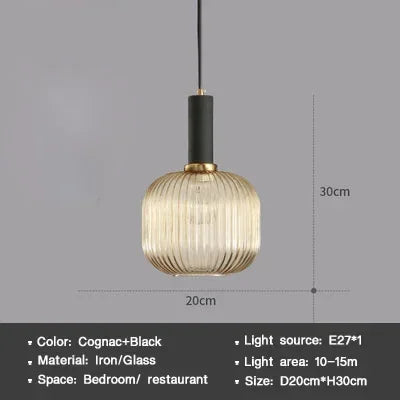 Nordic Glass Pendant Light – Single Head Cognac/White/Green Lamp for Dining Room, Bedroom & Café Decor