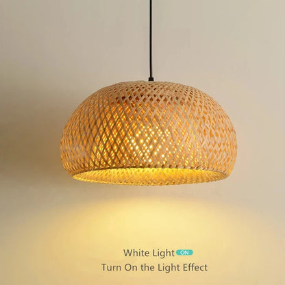 Handmade Bamboo Pendant Lamp – 38cm Natural Rattan Wicker Hanging Light with E27 LED Lampshade