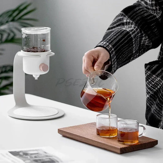 Tetera de vidrio para el hogar con filtro de goteo y extracción en frío. Cafetera y tetera.