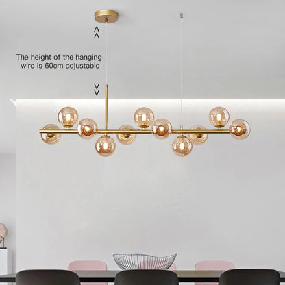 Nordic Modern LED Pendant Gold Light Glass Ball 11 Heads Hanging Lamp for Kitchen Living Dining Room Suspension Luminaire Design
