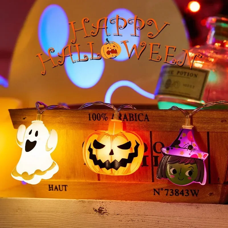 🎃 2025 Halloween LED String Lights – Ghost, Pumpkin, Cat & Spider Web Party Decor for Indoor & Outdoor Spooky Nights
