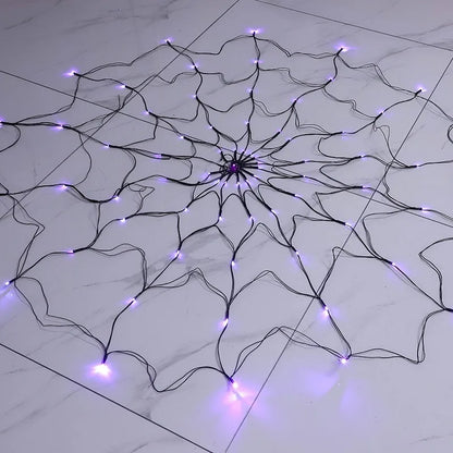 Halloween Spider Web String Lights – 1.2m 70-LED Waterproof Purple Net Light for Party & Outdoor Decor