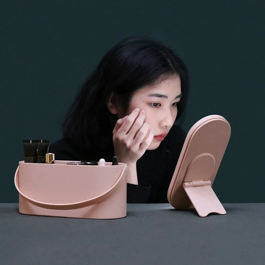 Boîte de rangement de maquillage portable avec miroir LED et lumière tactile