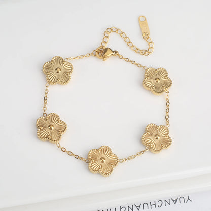 LuxeClover™ – Pulsera de acero inoxidable de cinco hojas para mujer 