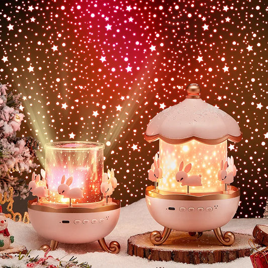 Starry Sky Carousel Night Light – Bluetooth Audio & Remote Control Projection Lamp