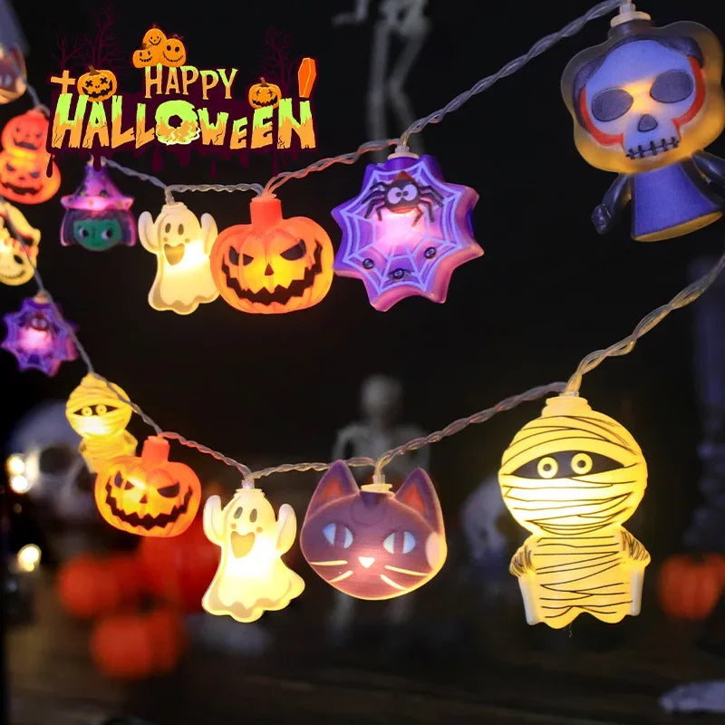 🎃 2025 Halloween LED String Lights – Ghost, Pumpkin, Cat & Spider Web Party Decor for Indoor & Outdoor Spooky Nights