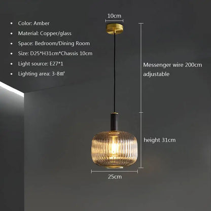 Nordic Glass Pendant Light – Single Head Cognac/White/Green Lamp for Dining Room, Bedroom & Café Decor