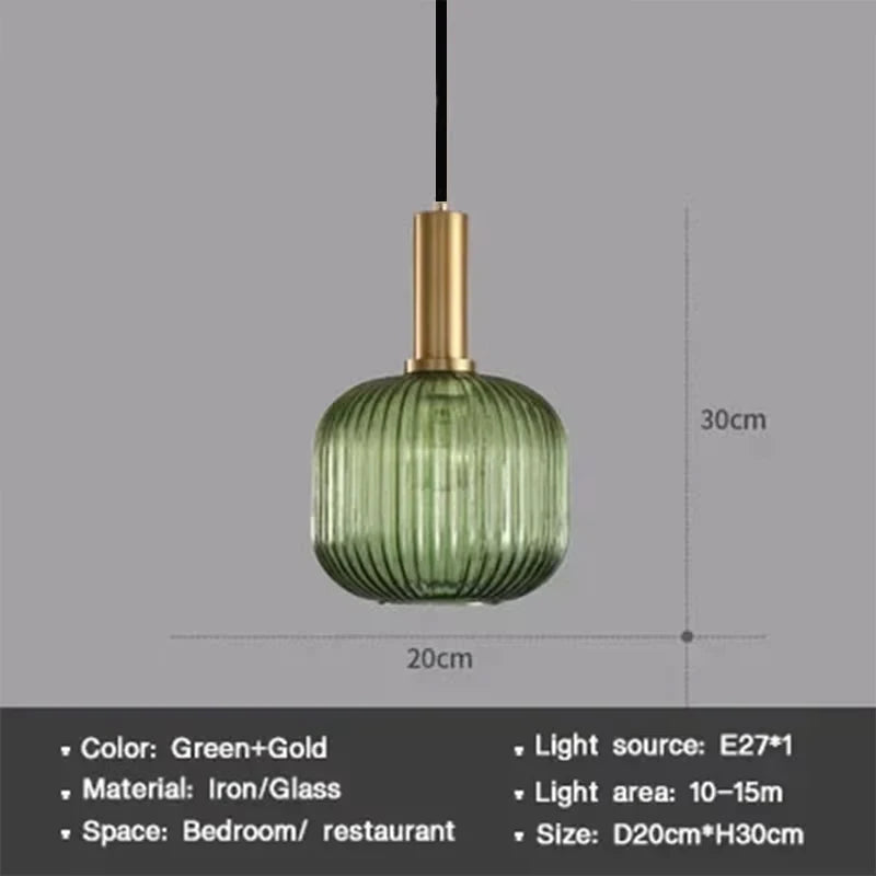 Nordic Glass Pendant Light – Single Head Cognac/White/Green Lamp for Dining Room, Bedroom & Café Decor