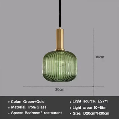 Nordic Glass Pendant Light – Single Head Cognac/White/Green Lamp for Dining Room, Bedroom & Café Decor