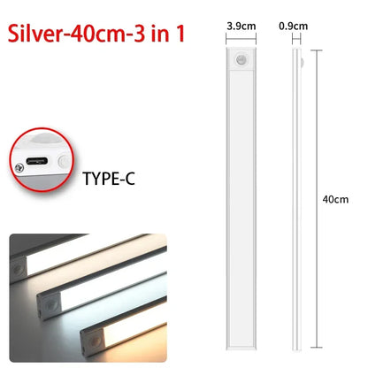 LED Motion Sensor Night Light – Wireless USB Wardrobe & Cabinet Lamp, 20/30/40/60CM for Kitchen & Bedroom
