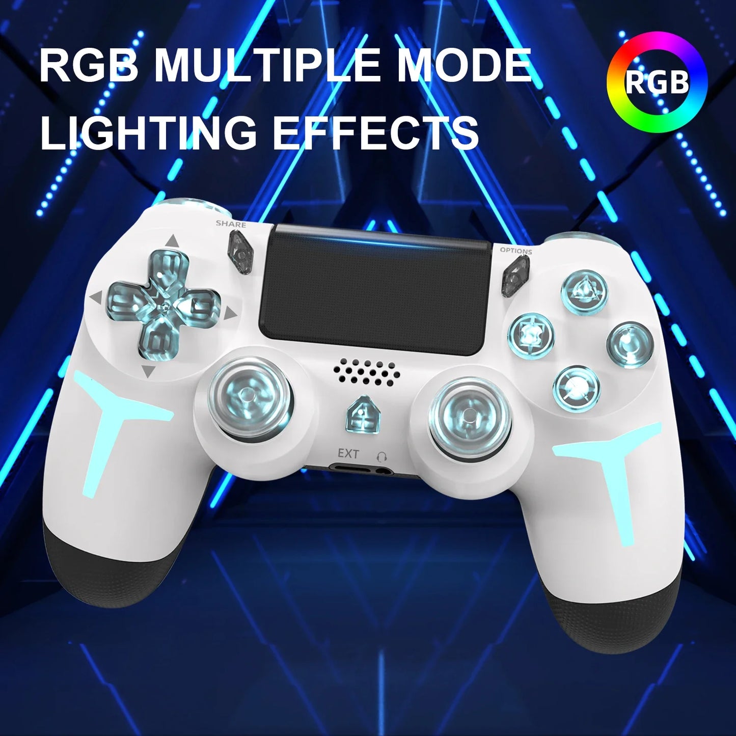 Gamepad inalámbrico RGB Gaminja™: controlador Bluetooth LED con doble vibración y movimiento de 6 ejes 