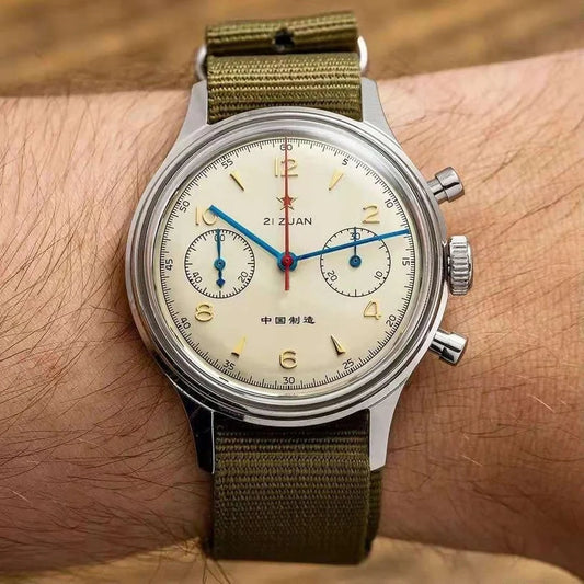 RED STAR 38 Heritage pour homme – Chronographe d'aviation classique avec mouvement mécanique authentique 