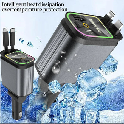 4-in-1 Car Charger – Fast Charge with Starlight Roof Effect