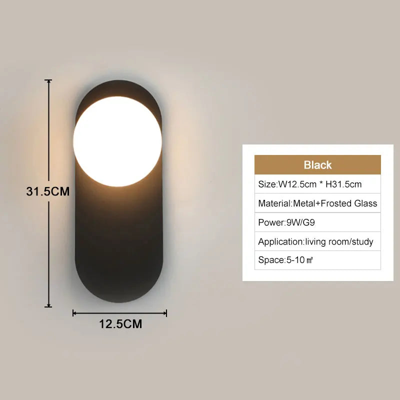 Modern Black & Gold LED Wall Lamp – G9 Bulb Sconce for Bedroom & Home Décor