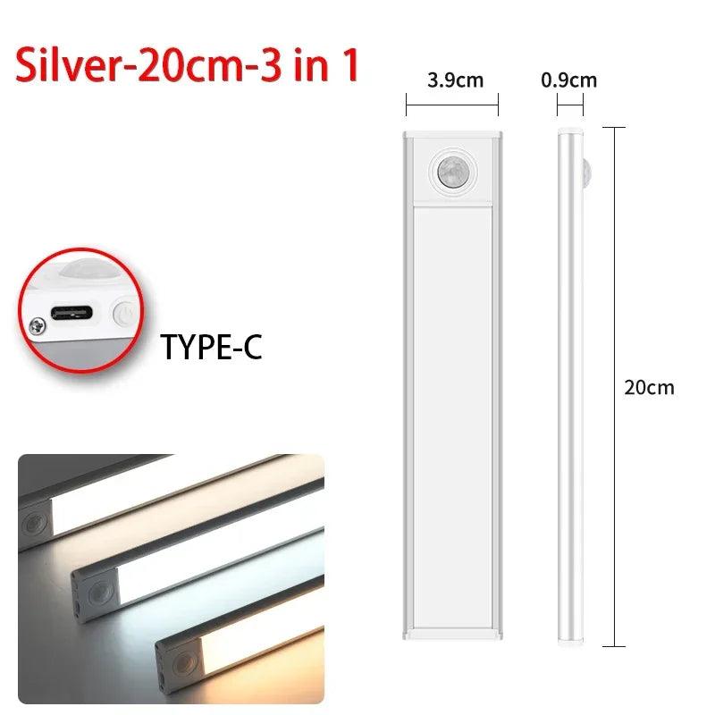 LED Motion Sensor Night Light – Wireless USB Wardrobe & Cabinet Lamp, 20/30/40/60CM for Kitchen & Bedroom