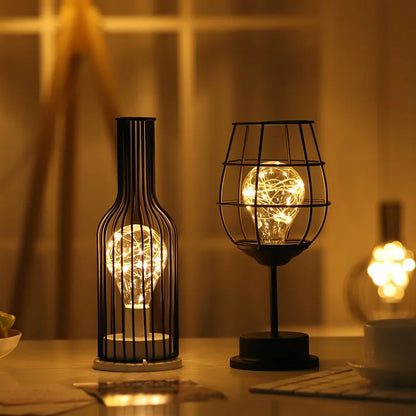 Iron Cage LED Night Light – Battery-Powered Decorative Table Lamp for Bedroom & Living Room