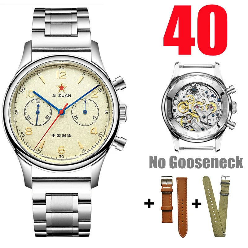 RED STAR 38 Heritage pour homme – Chronographe d'aviation classique avec mouvement mécanique authentique 