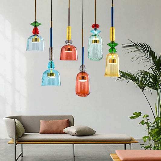 Nordic Candy Glass Pendant Light – Creative Modern LED Chandelier for Bedroom & Restaurant Decor