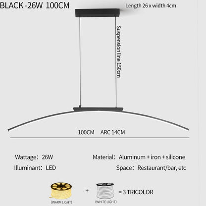 Contemporary LED Pendant Light – Sleek Adjustable Arc Lamp for Dining Room & Kitchen