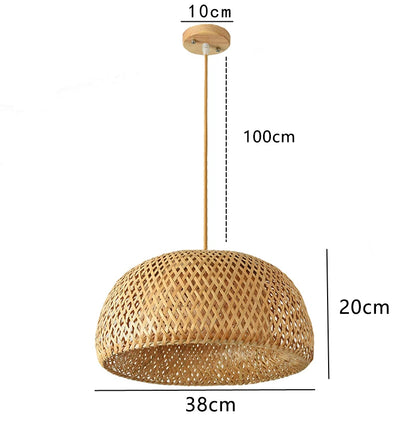 Handmade Bamboo Pendant Lamp – 38cm Natural Rattan Wicker Hanging Light with E27 LED Lampshade