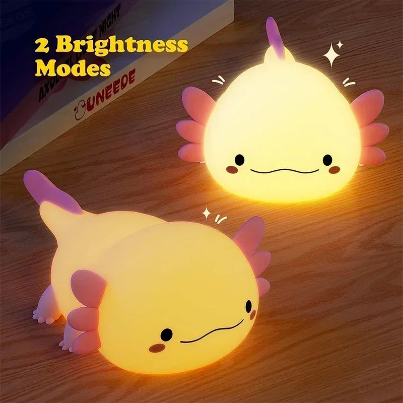 Cute Axolotl Silicone Night Light – Touch-Controlled USB Rechargeable Lamp
