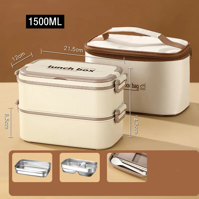 ThermoVault™ 1500 – Boîte à lunch bento isotherme en acier inoxydable 