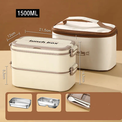 ThermoVault™ 1500 – Boîte à lunch bento isotherme en acier inoxydable 
