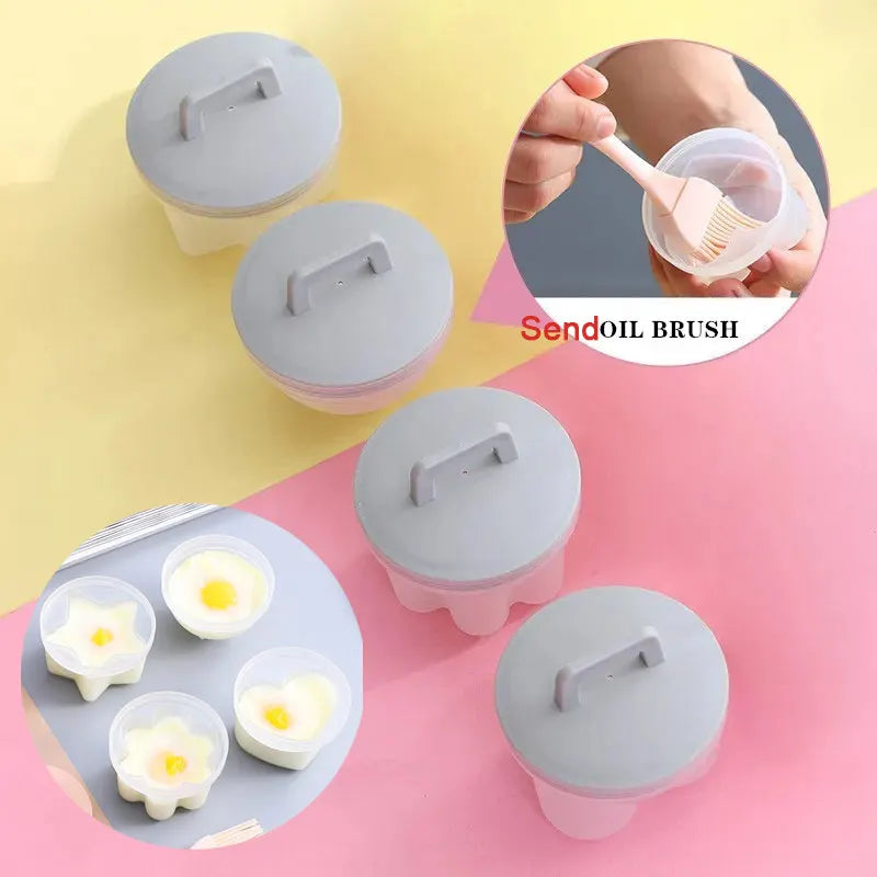 Juego de 4 moldes para cocinar al vapor y freír huevos: moldes para desayuno con tapa y pincel.