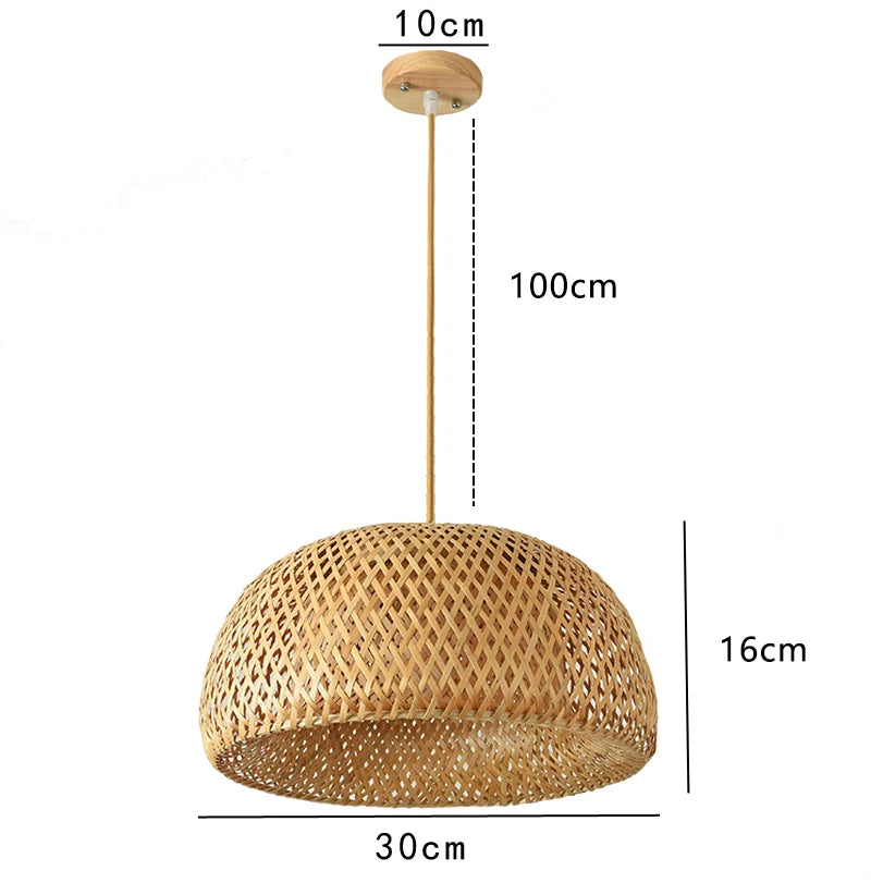 Handmade Bamboo Pendant Lamp – 38cm Natural Rattan Wicker Hanging Light with E27 LED Lampshade