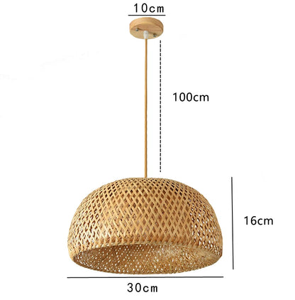 Handmade Bamboo Pendant Lamp – 38cm Natural Rattan Wicker Hanging Light with E27 LED Lampshade