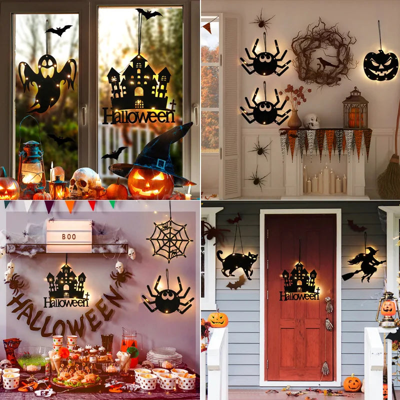 Halloween LED Hanging Lights – Spooky Castle, Witch & Ghost Décor for Indoor/Outdoor Parties