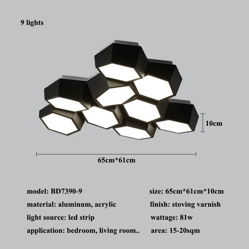 Nordic Honeycomb LED Ceiling Lamp – Modern Geometric Designer Alloy Light for Bedroom & Living Room Decor