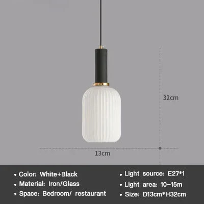 Nordic Glass Pendant Light – Single Head Cognac/White/Green Lamp for Dining Room, Bedroom & Café Decor