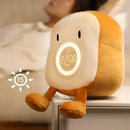 Reloj despertador digital con adorable peluche tostado: pantalla LED y luz nocturna para una decoración acogedora.