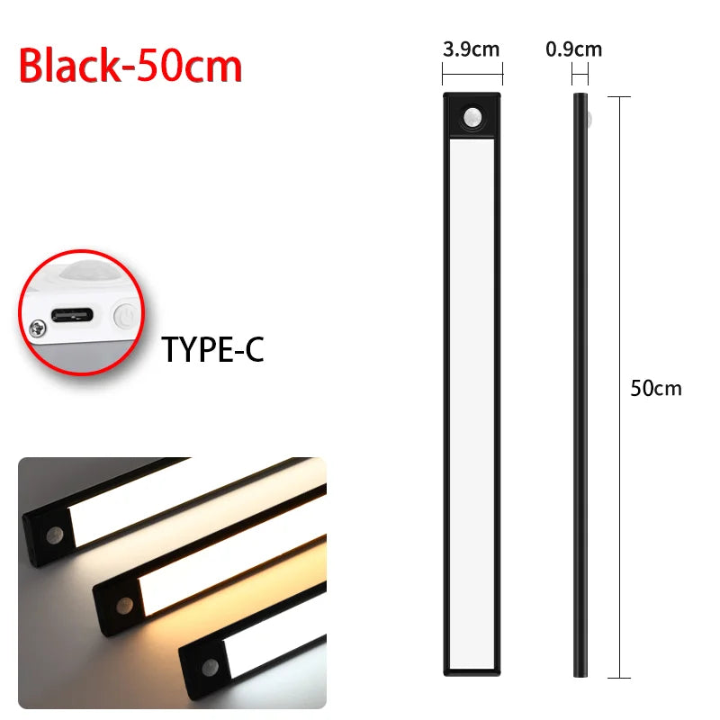 LED Motion Sensor Night Light – Wireless USB Wardrobe & Cabinet Lamp, 20/30/40/60CM for Kitchen & Bedroom