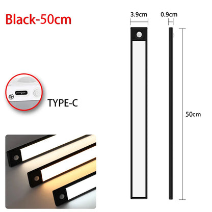 LED Motion Sensor Night Light – Wireless USB Wardrobe & Cabinet Lamp, 20/30/40/60CM for Kitchen & Bedroom