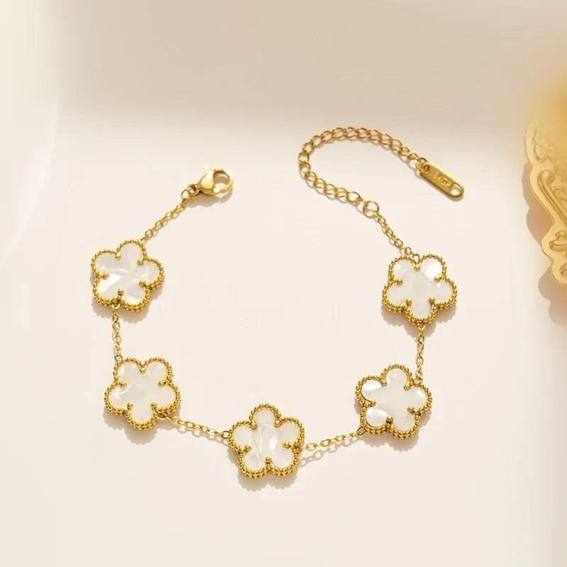 LuxeClover™ – Pulsera de acero inoxidable de cinco hojas para mujer 
