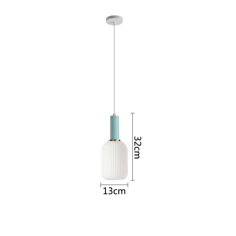 Nordic Glass Pendant Light – Single Head Cognac/White/Green Lamp for Dining Room, Bedroom & Café Decor
