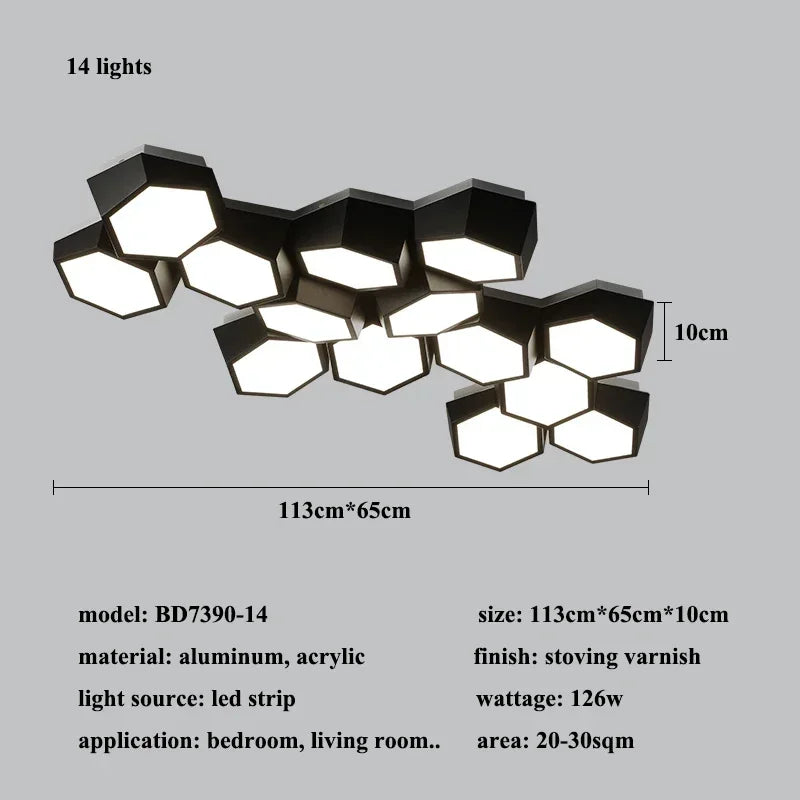 Nordic Honeycomb LED Ceiling Lamp – Modern Geometric Designer Alloy Light for Bedroom & Living Room Decor
