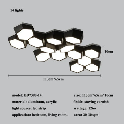 Nordic Honeycomb LED Ceiling Lamp – Modern Geometric Designer Alloy Light for Bedroom & Living Room Decor