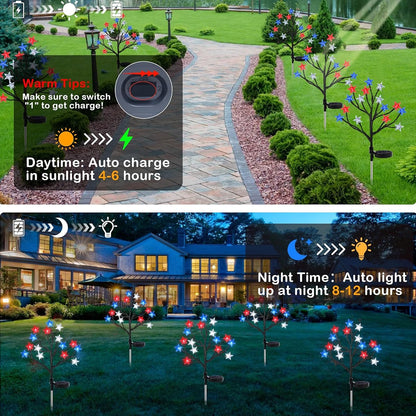 1/2PCS 15LED Red White Blue Star Solar Lights Outdoor Waterproof Fairy Atmosphere Night Light Independence Day 4th Of July Decor