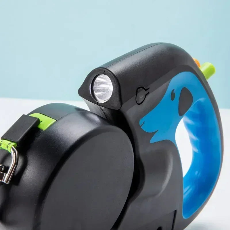 3M Retractable Leash for 2 Dogs with Flashlight & Poop Bag Holder