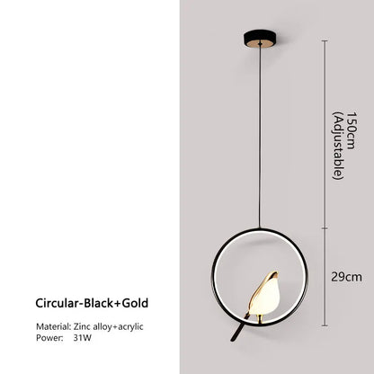 Magpie Bird LED Pendant Lamp – Modern Black & Silver Hanging Light for Bedroom & Living Room