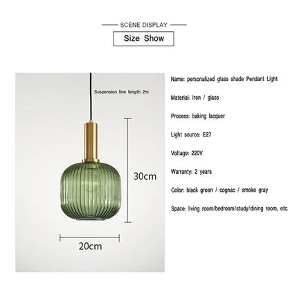 Nordic Glass Pendant Light – Single Head Cognac/White/Green Lamp for Dining Room, Bedroom & Café Decor