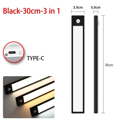LED Motion Sensor Night Light – Wireless USB Wardrobe & Cabinet Lamp, 20/30/40/60CM for Kitchen & Bedroom