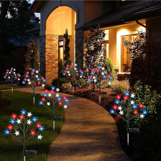1/2PCS 15LED Red White Blue Star Solar Lights Outdoor Waterproof Fairy Atmosphere Night Light Independence Day 4th Of July Decor