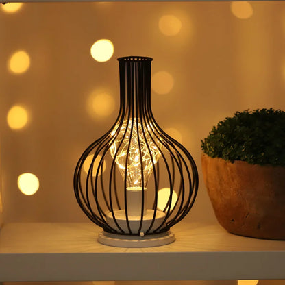 Iron Cage LED Night Light – Battery-Powered Decorative Table Lamp for Bedroom & Living Room