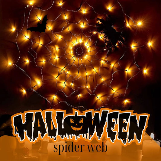 Halloween Spider Web String Lights – 1.2m 70-LED Waterproof Purple Net Light for Party & Outdoor Decor