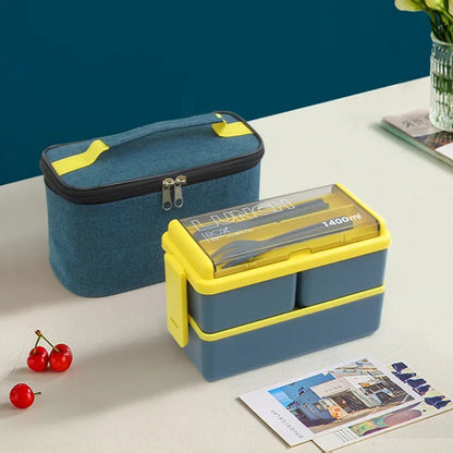 SnackMate™ DuoBox – Leakproof Lunch Set with Utensils & Bag
