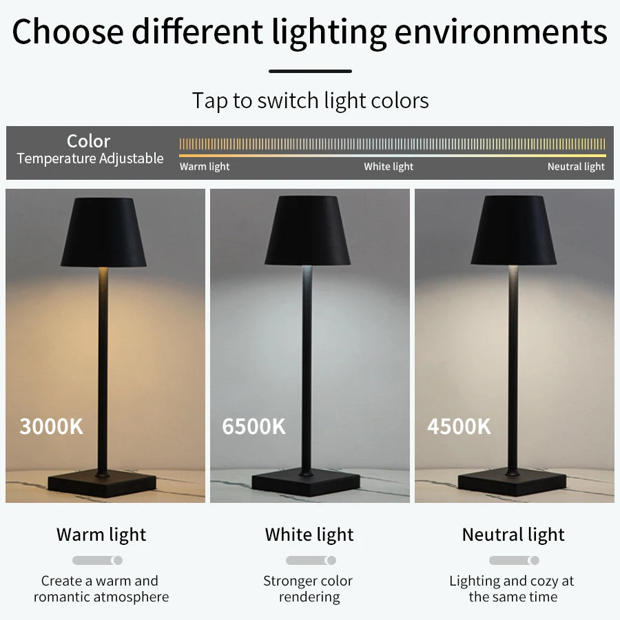 Rechargeable LED Table Lamp – Touch Control 3-Level Dimmable Desk & Ambient Light for Home, Bar & Dining
